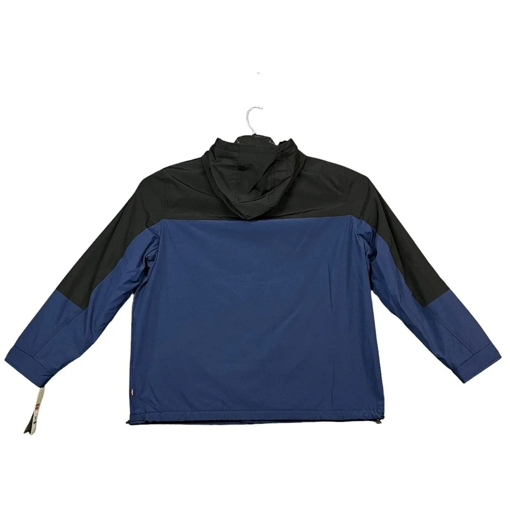 Levis Mens Hooded Jacket XXL Blue Black Fleece Lined Water Resistant Zip Pockets